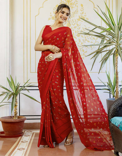 Ready To Wear Red Georgette Floral Printed Saree