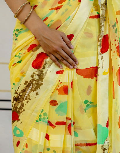 Ready To Wear Light Yellow Georgette Printed Saree