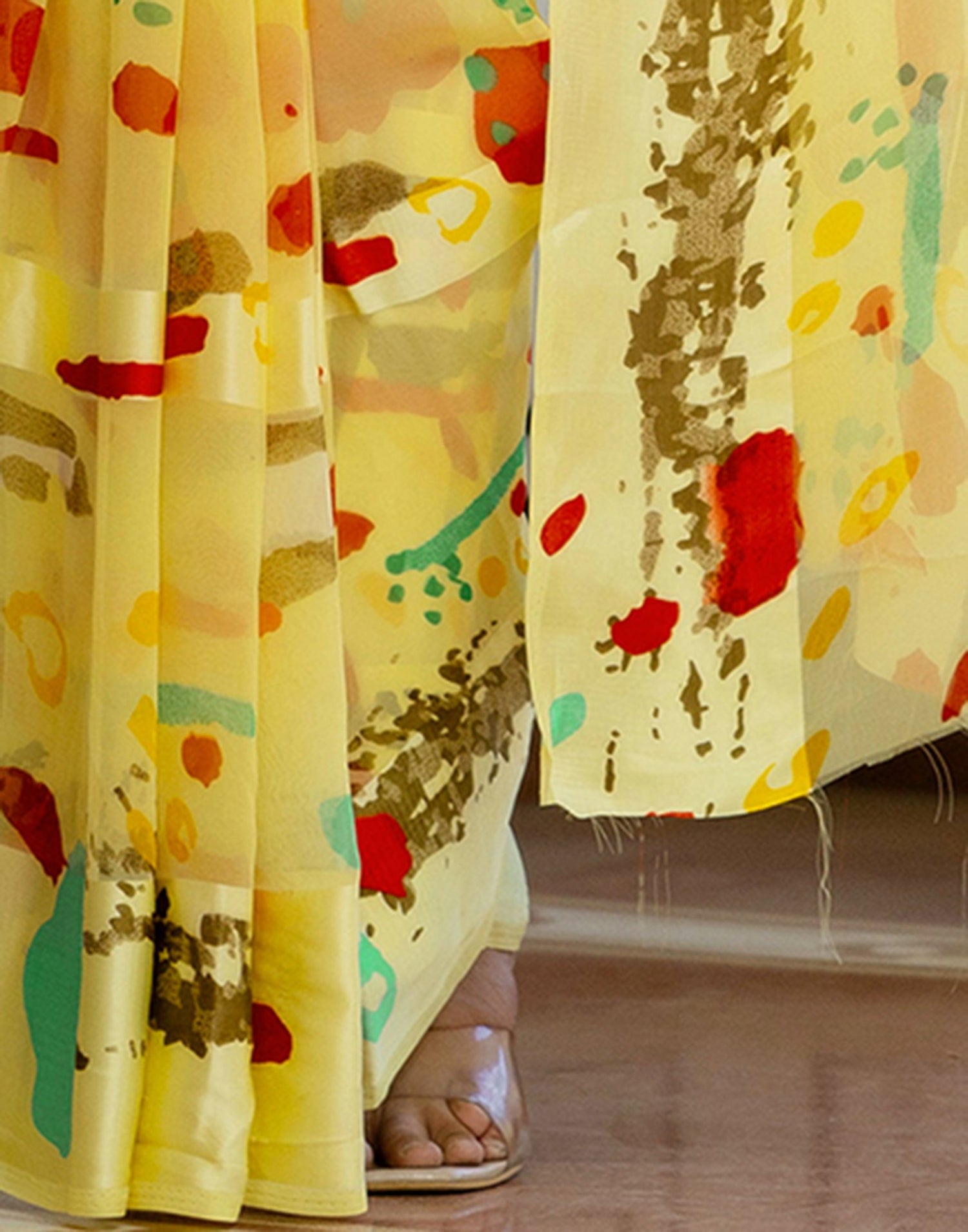 Ready To Wear Light Yellow Georgette Printed Saree