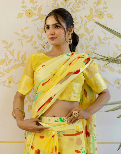 Ready To Wear Light Yellow Georgette Printed Saree
