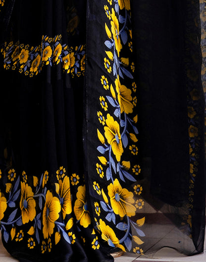 Ready To Wear Black Georgette Floral Printed Saree