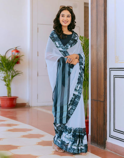 Ready To Wear Light Blue Georgette Printed Saree