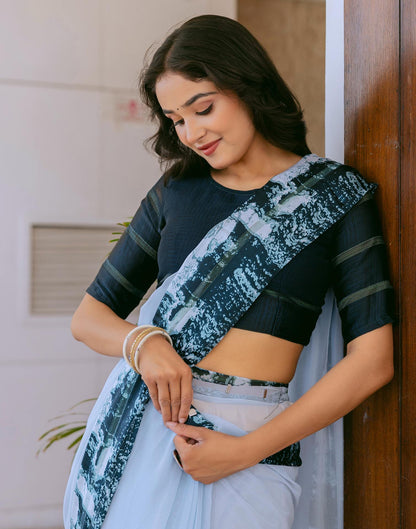 Ready To Wear Light Blue Georgette Printed Saree