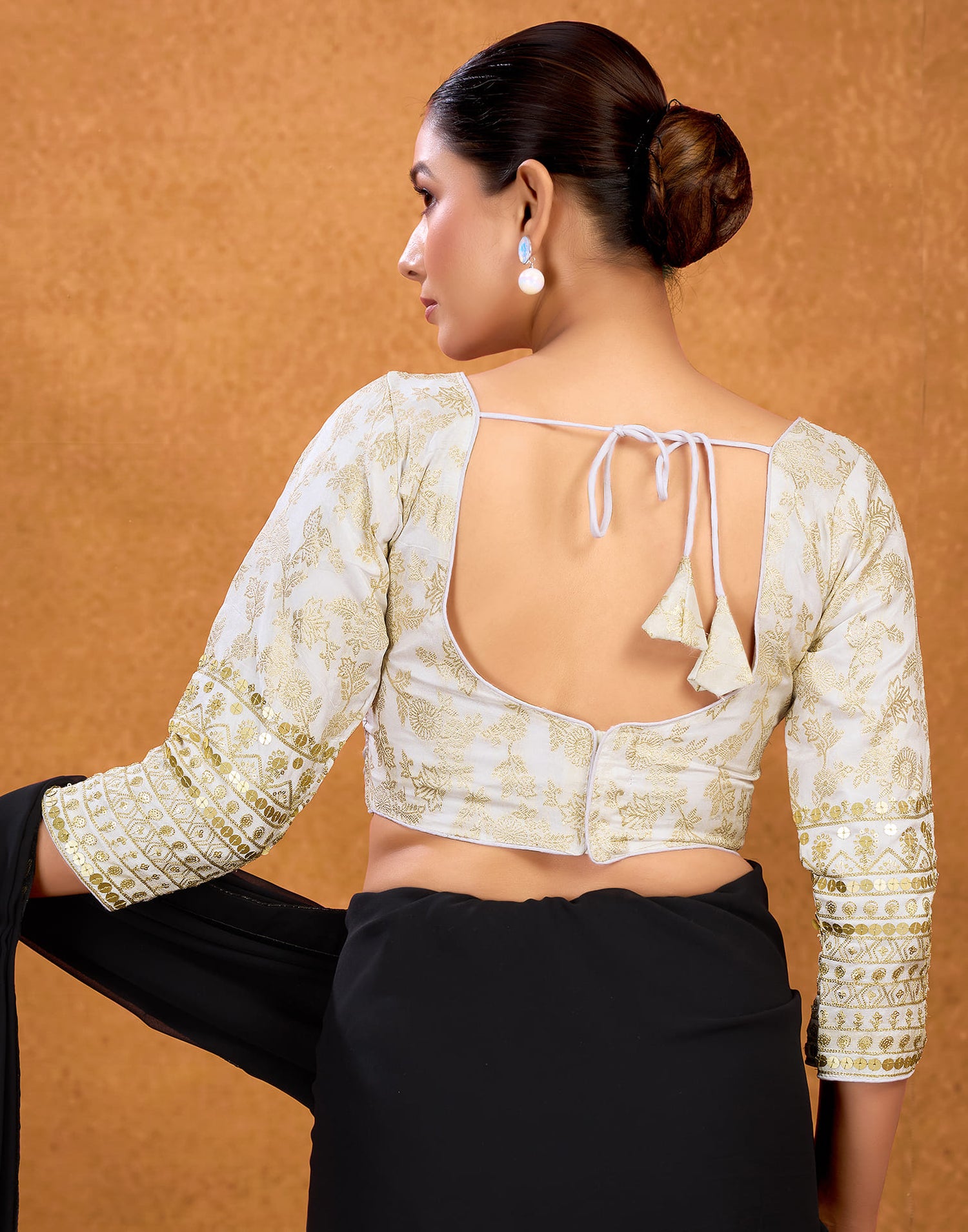 White Silk Weaving Embroidery Blouse