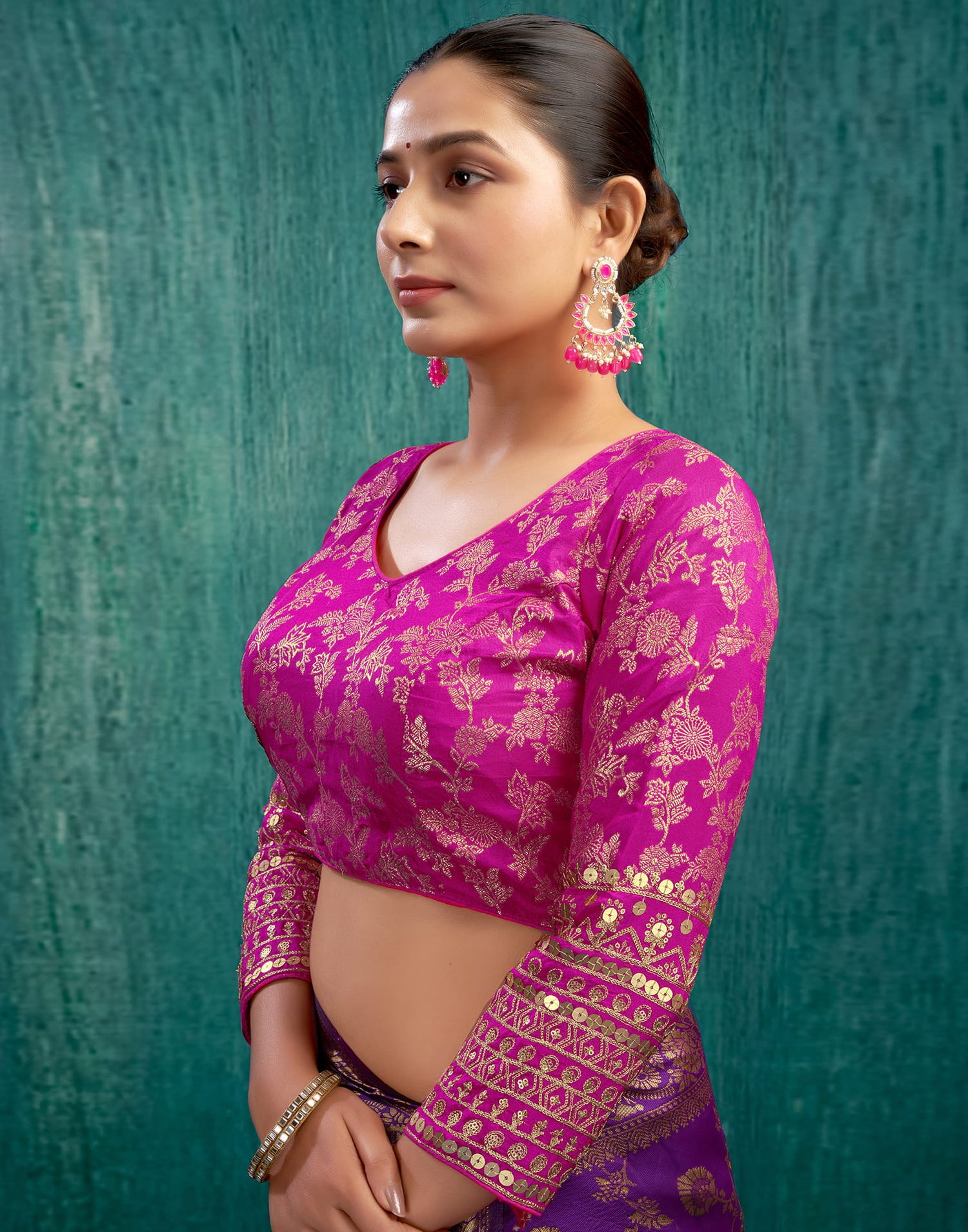 Rani Pink Silk Plain Embroidery Blouse