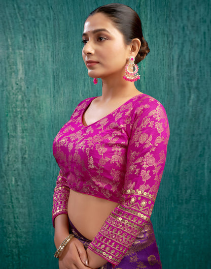 Rani Pink Silk Plain Embroidery Blouse