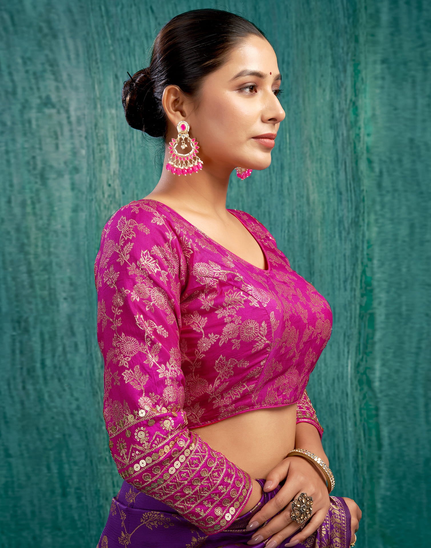 Rani Pink Silk Plain Embroidery Blouse