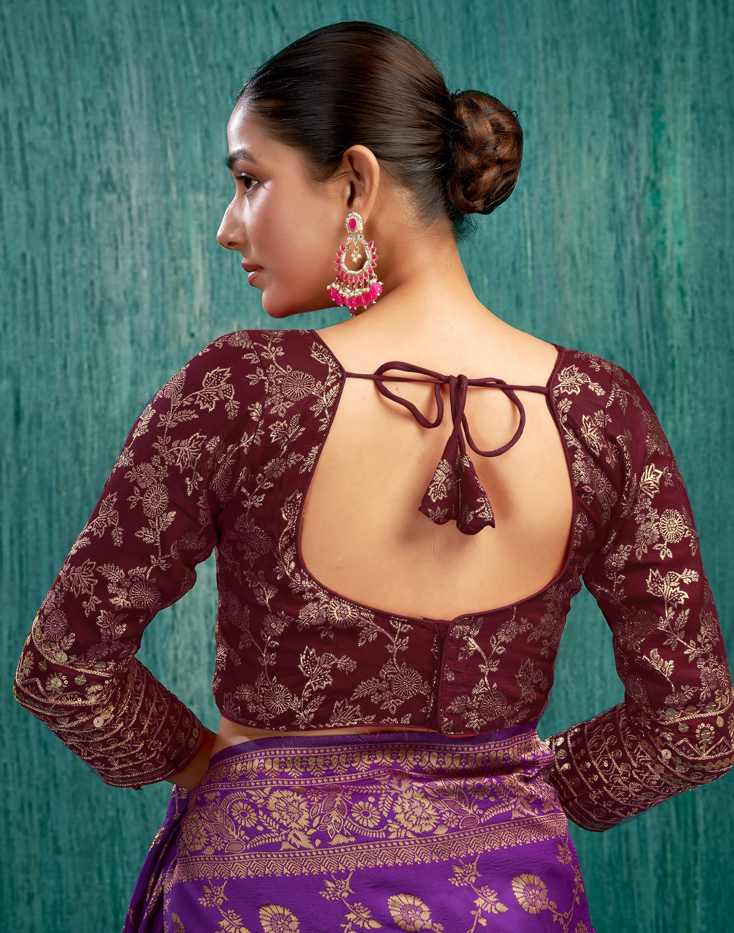 Maroon Silk Plain Embroidery Blouse