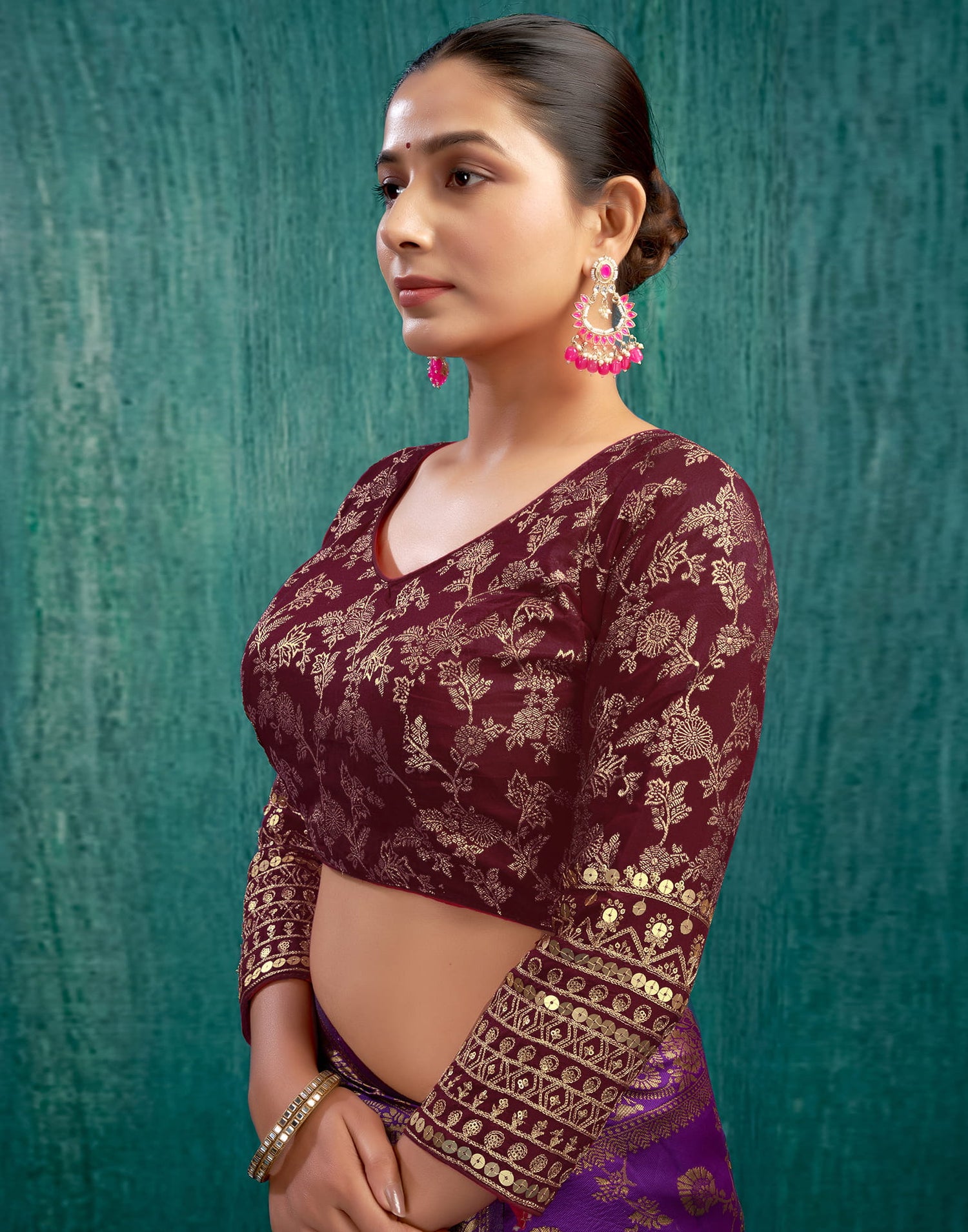 Maroon Silk Plain Embroidery Blouse