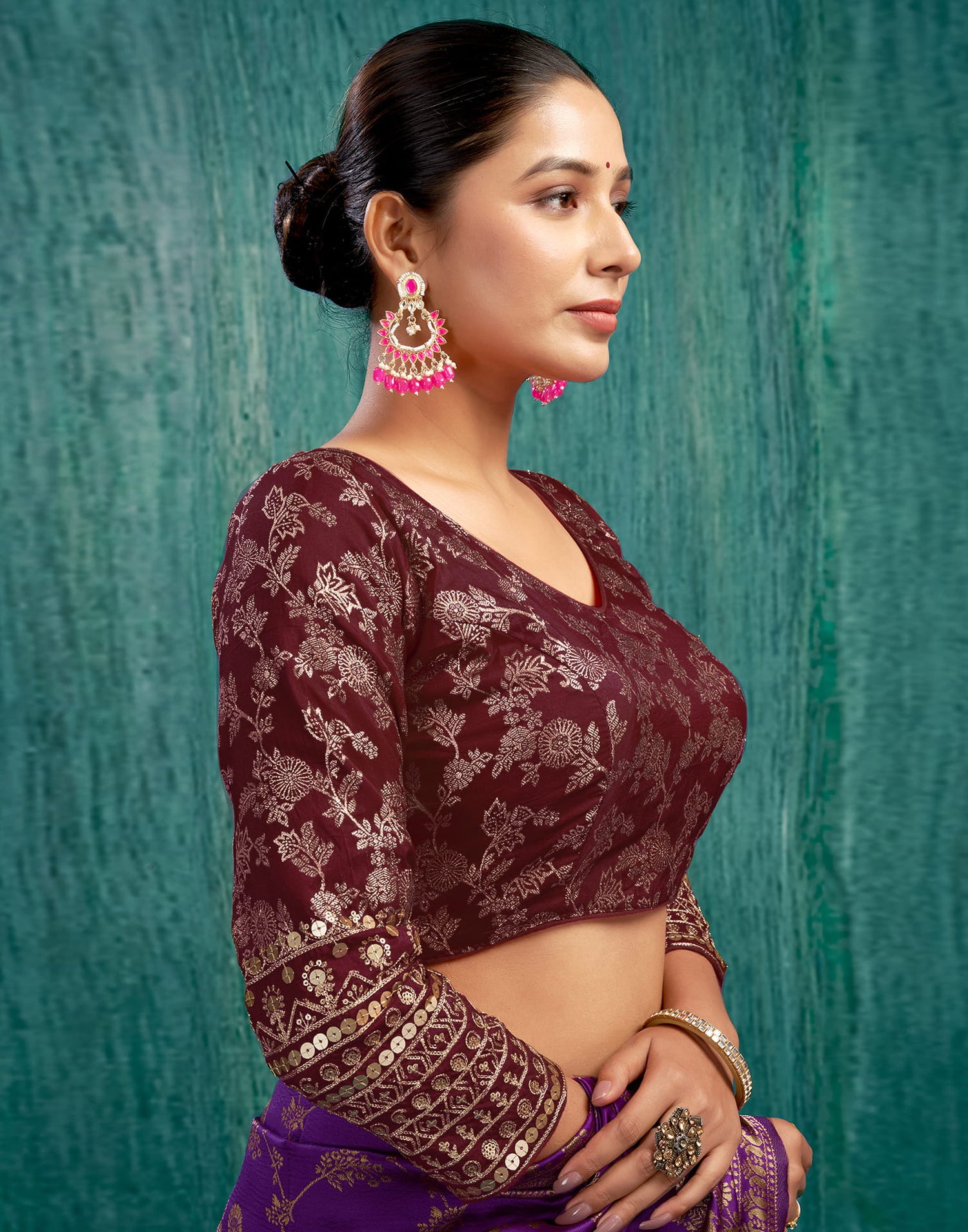 Maroon Silk Plain Embroidery Blouse