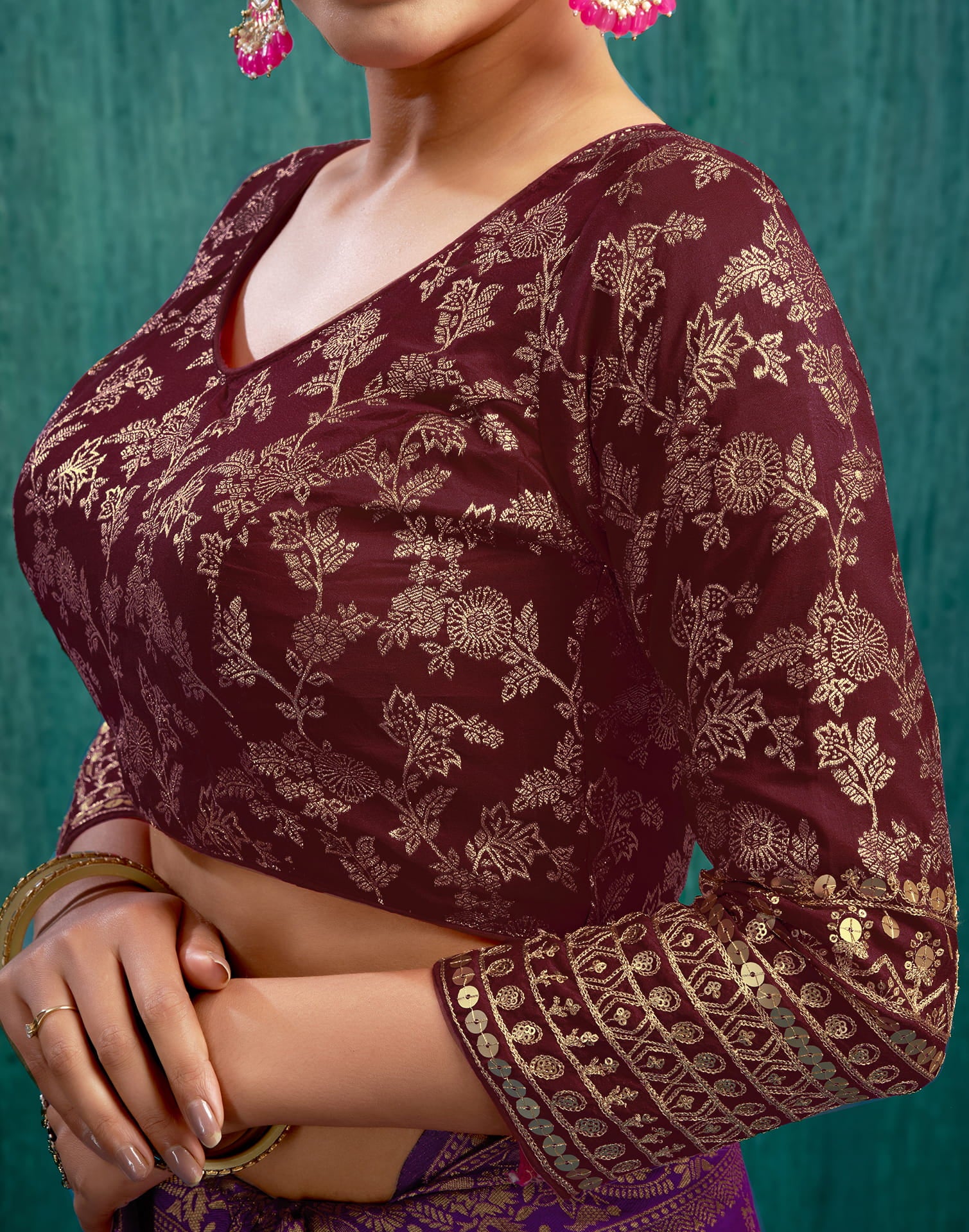 Maroon Silk Plain Embroidery Blouse