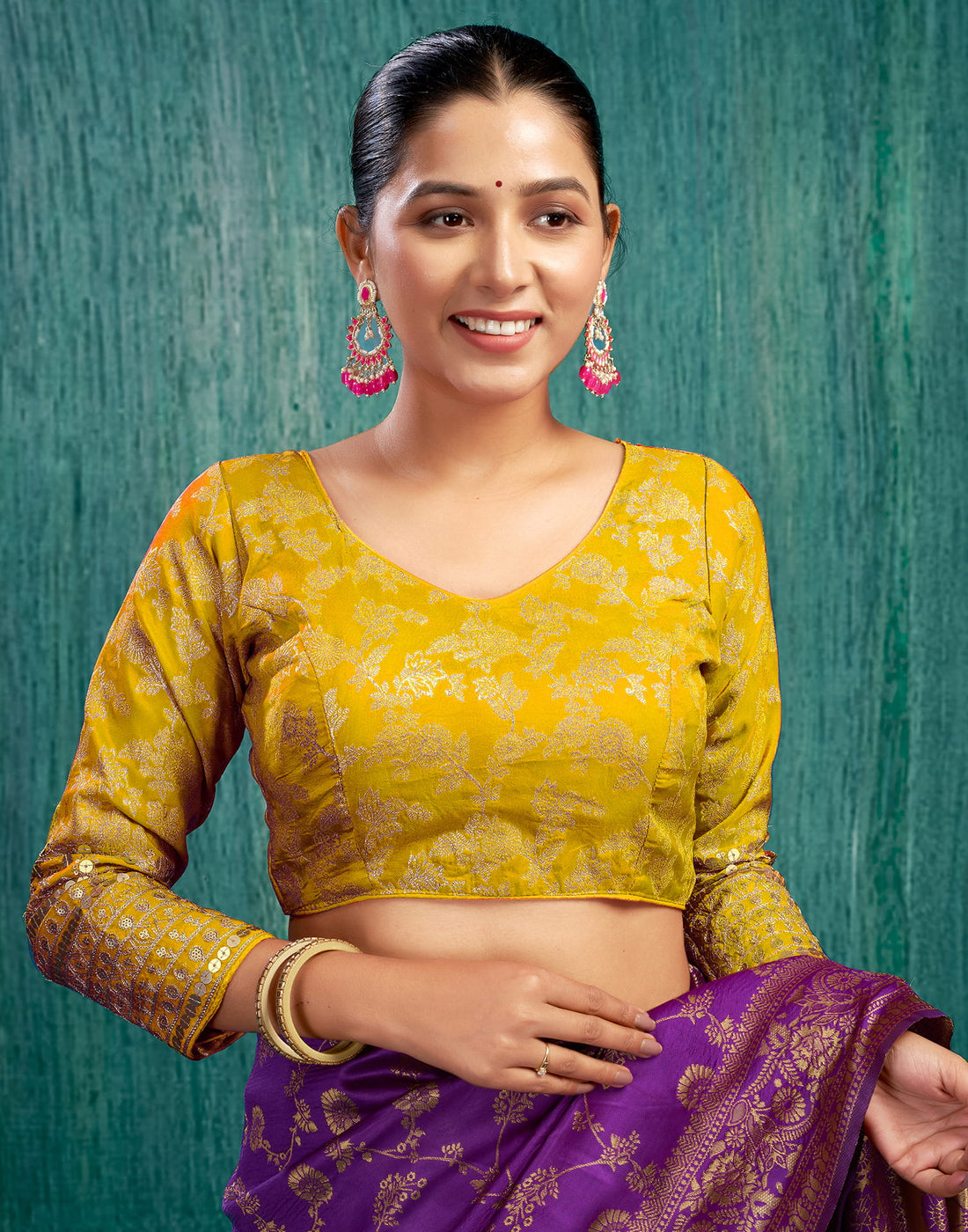 Yellow Silk Plain Embroidery Blouse