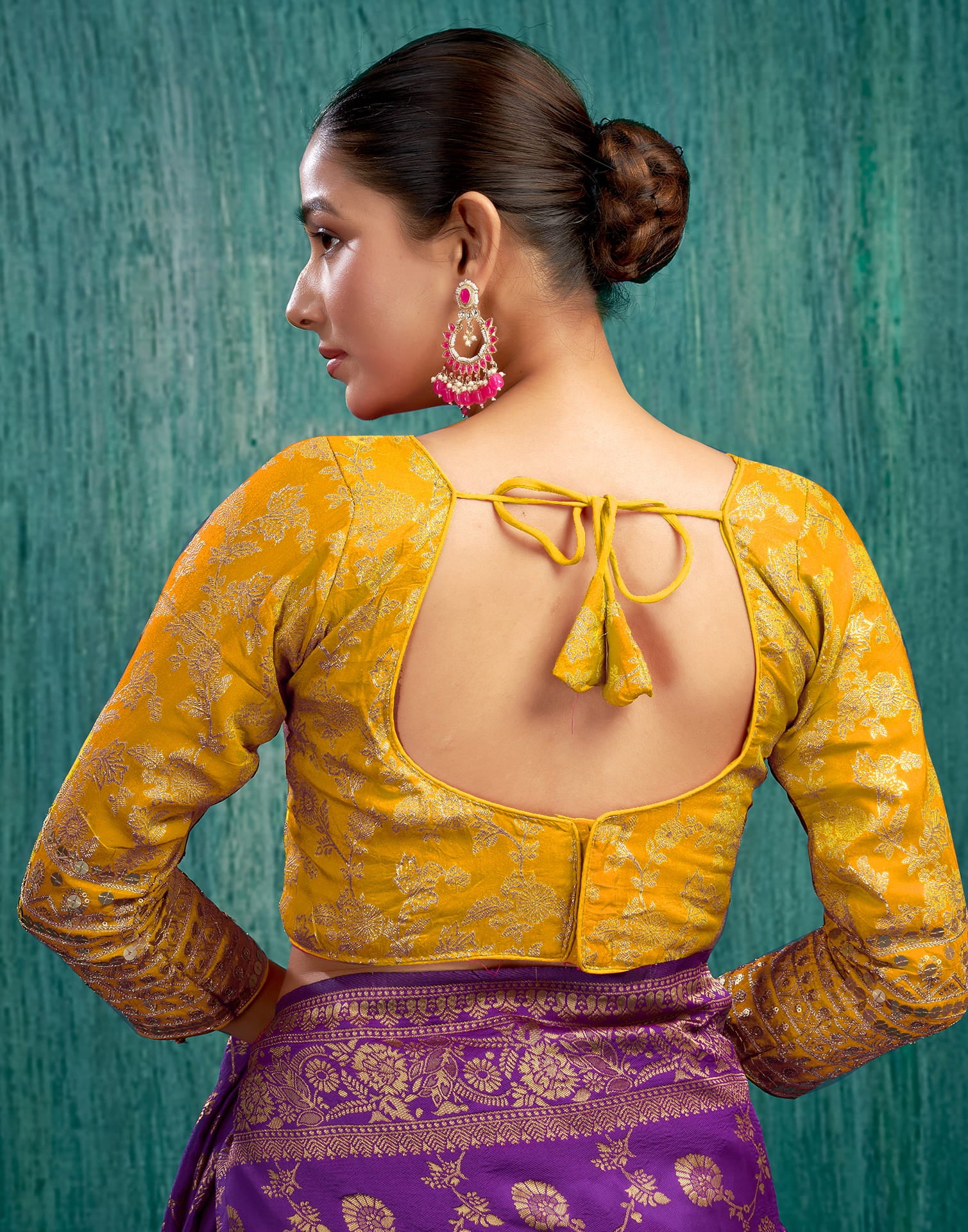 Yellow Silk Plain Embroidery Blouse