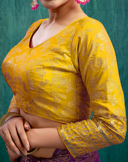 Yellow Silk Plain Embroidery Blouse