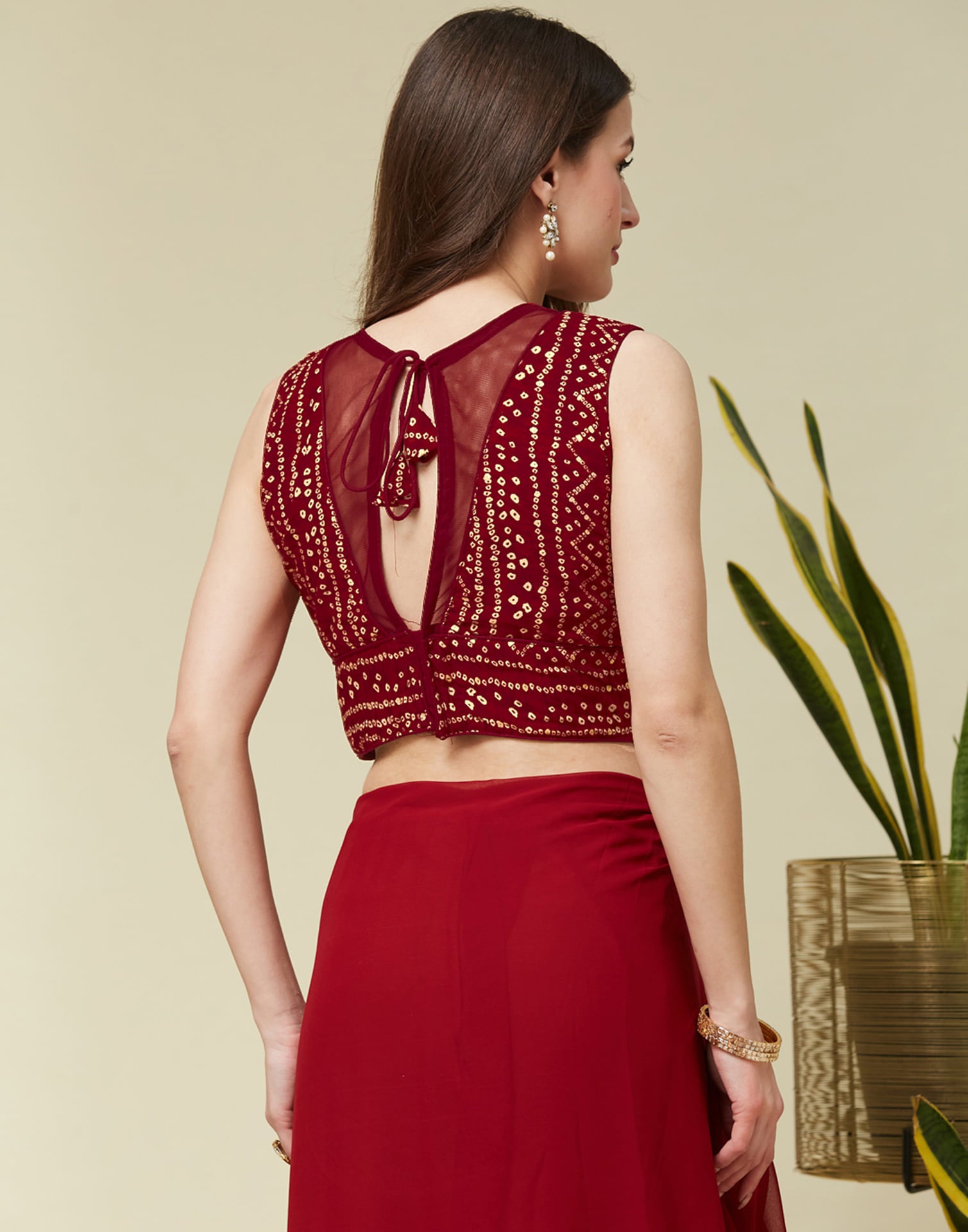 Red Cotton Printed Bandhani Blouse