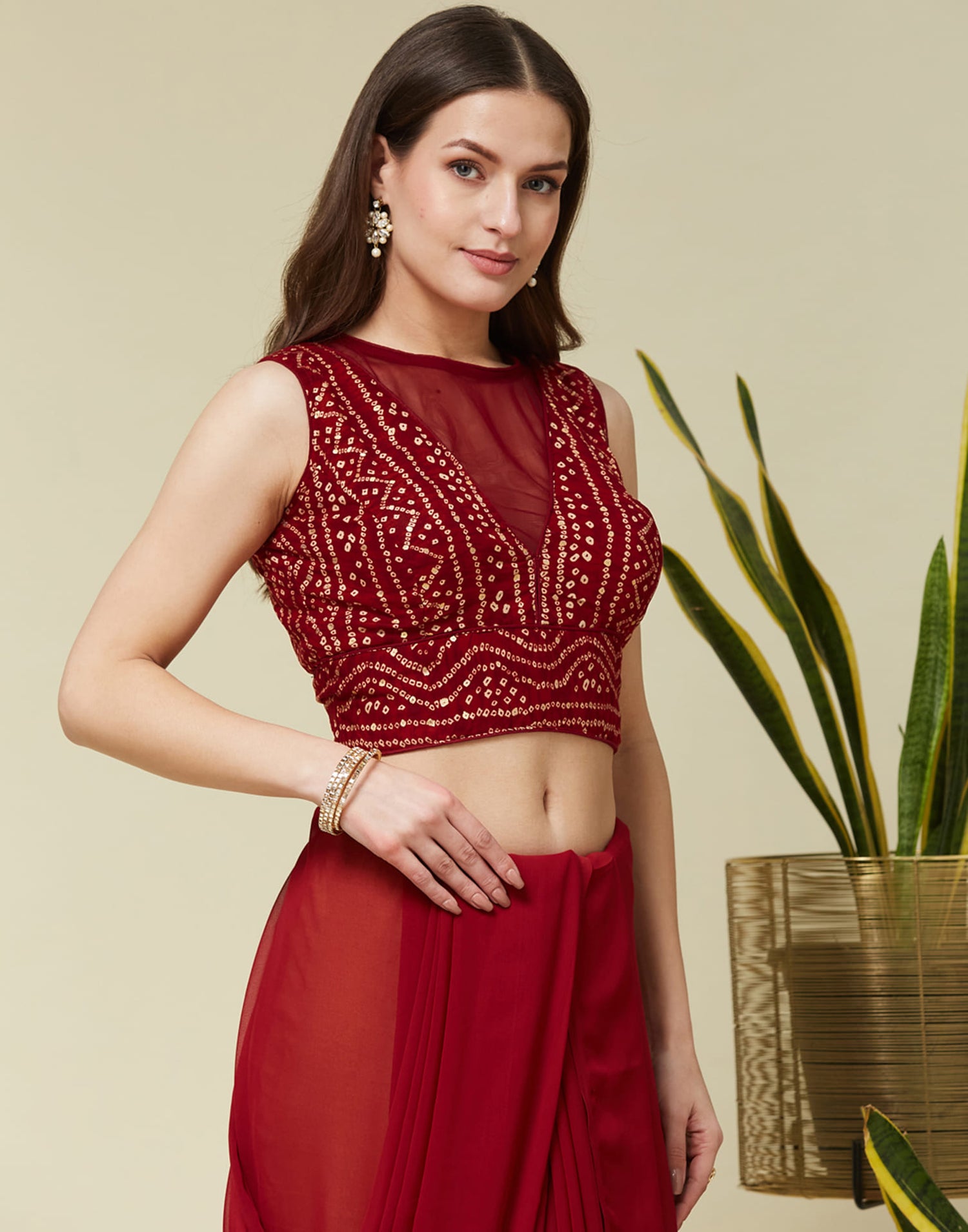 Red Cotton Printed Bandhani Blouse