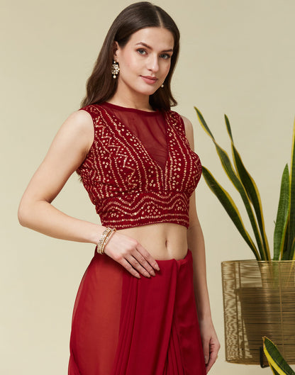 Red Cotton Printed Bandhani Blouse