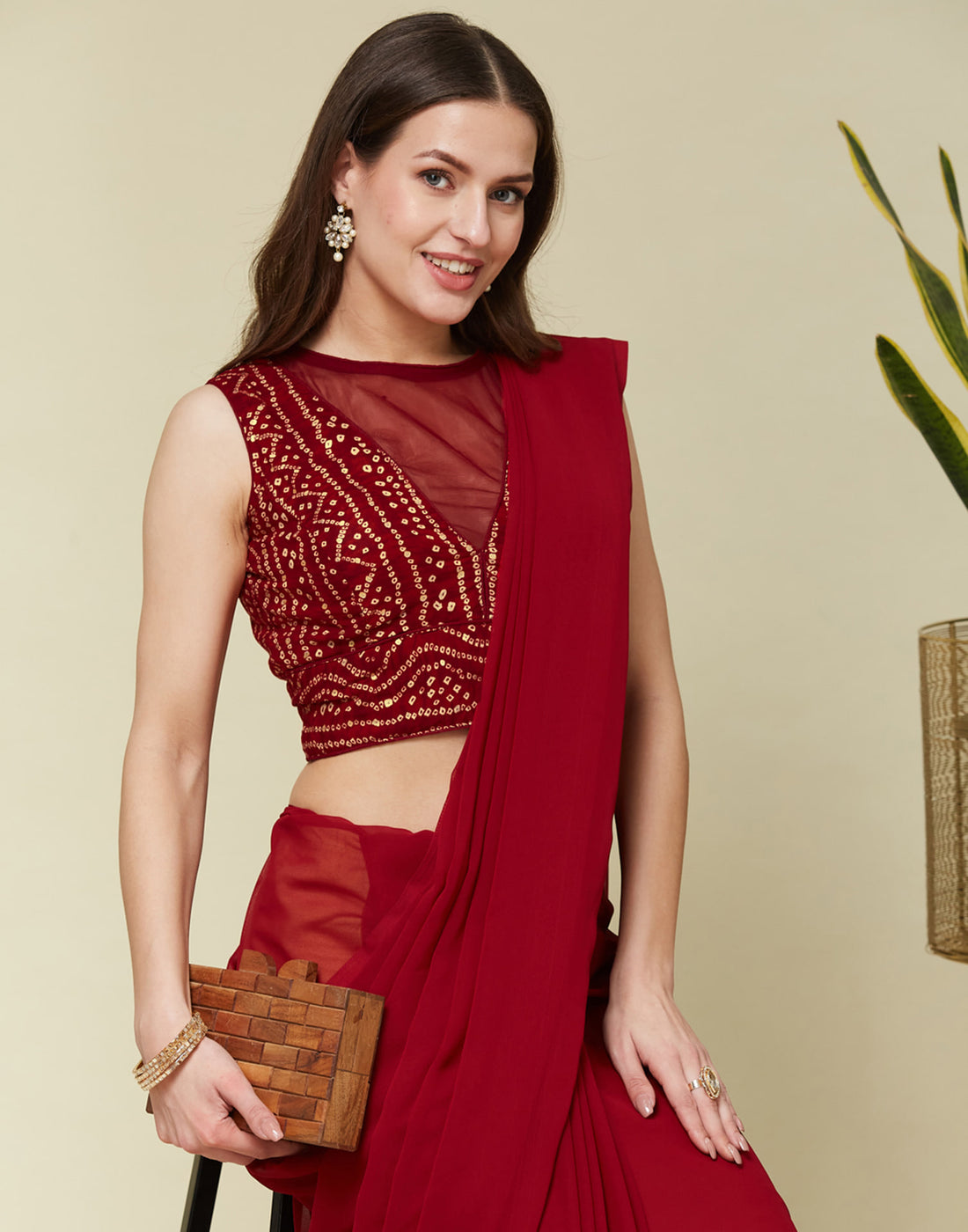 Red Cotton Printed Bandhani Blouse