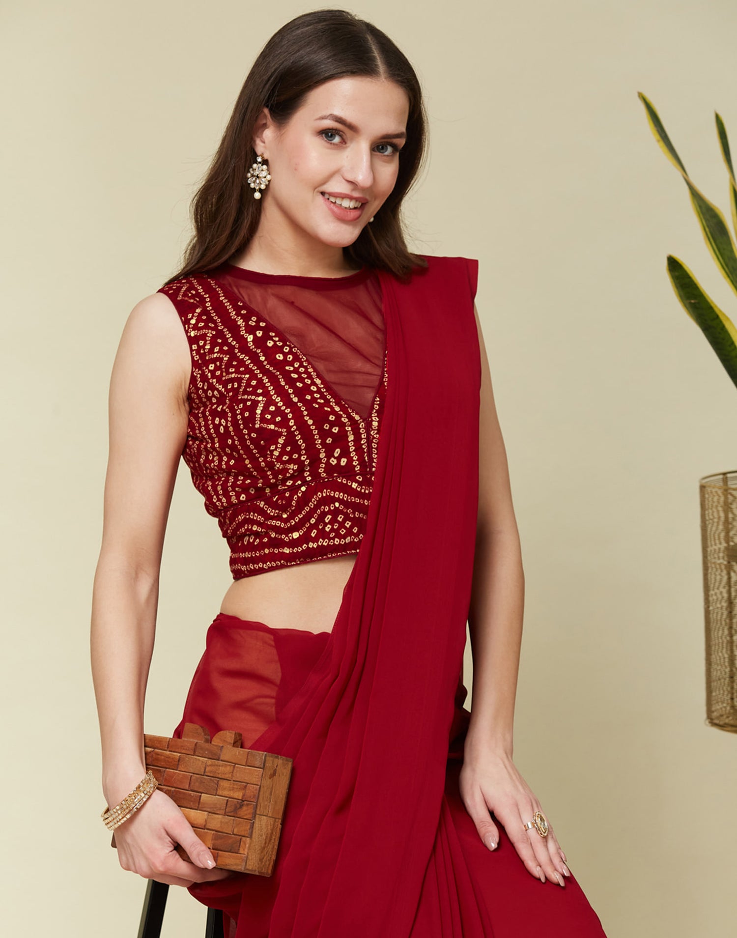 Red Cotton Printed Bandhani Blouse