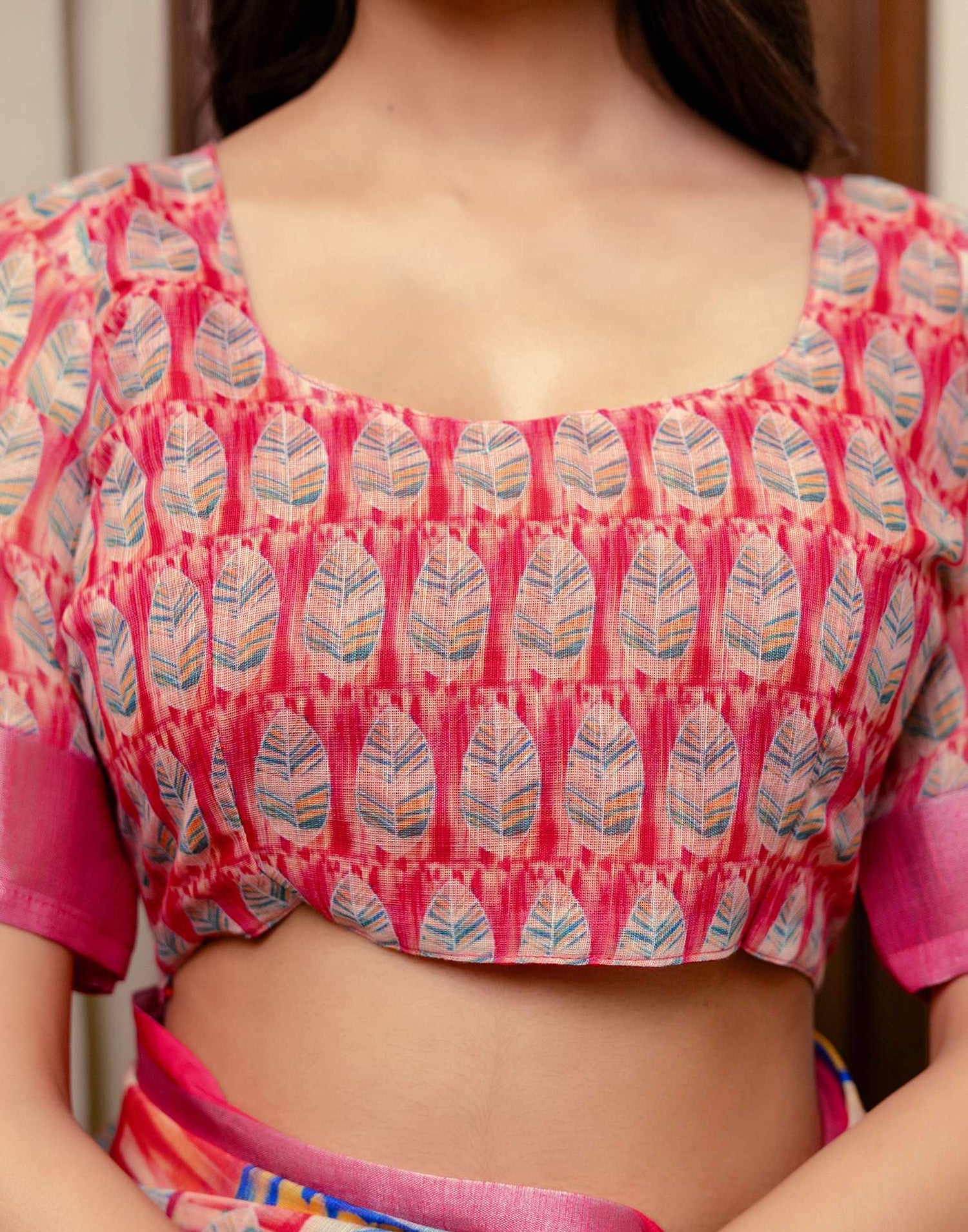 Ready To Wear Dark Pink Linen Woven Border Printed Saree