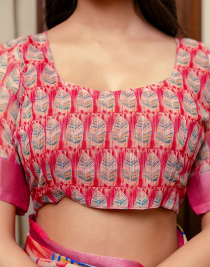 Ready To Wear Dark Pink Linen Woven Border Printed Saree