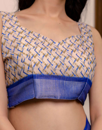 Ready To Wear Off White Linen Woven Border Printed Saree
