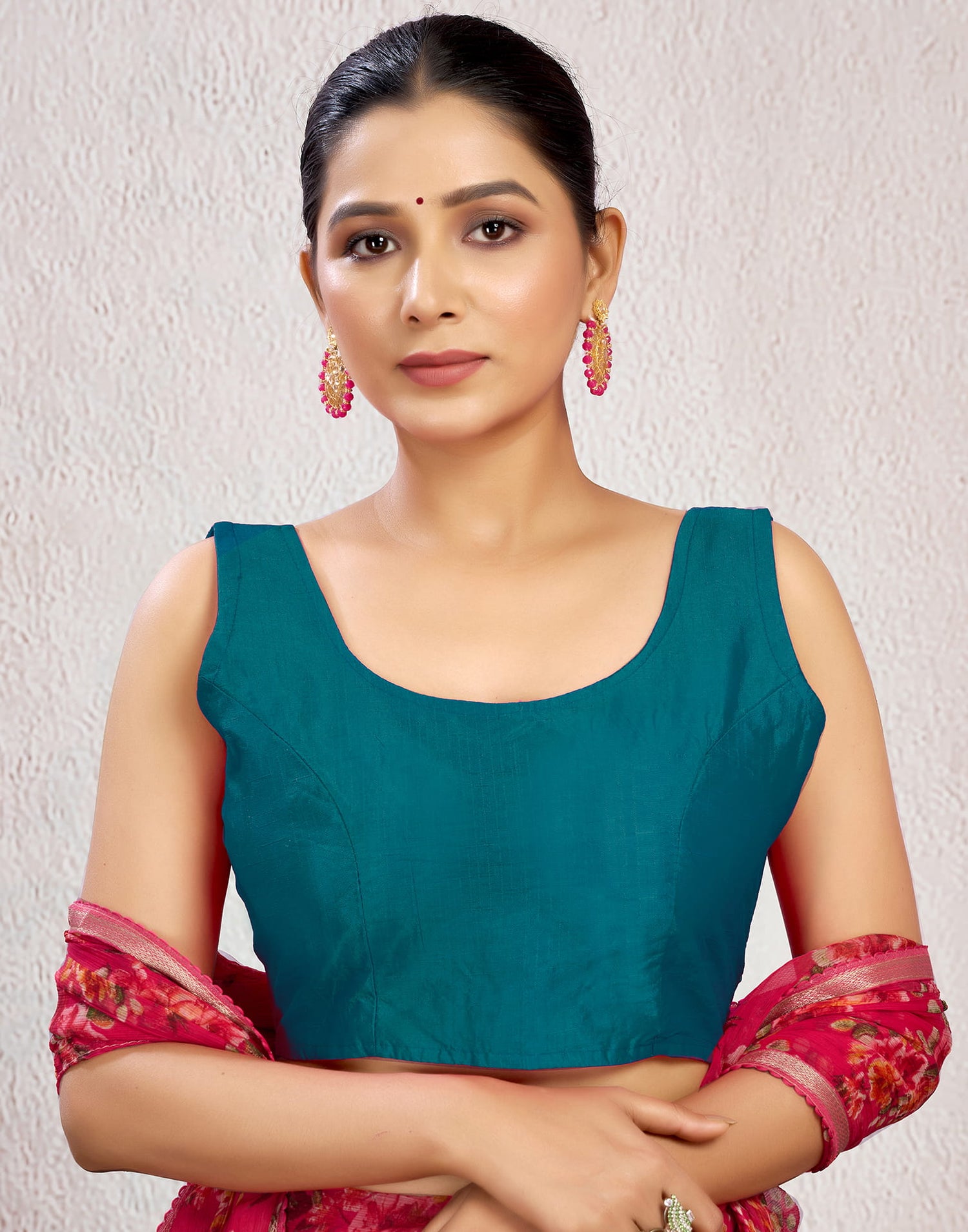 Teal Blue Silk Plain Plain Blouse – Sudathi - Main Image