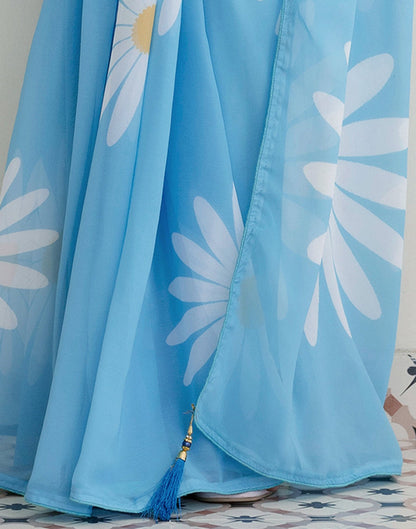 Ready To Wear Light Blue Georgette Floral Printed Saree