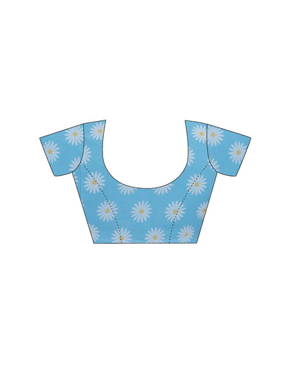 Ready To Wear Light Blue Georgette Floral Printed Saree
