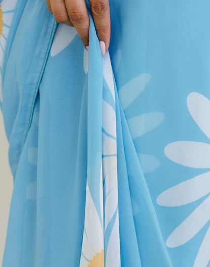 Ready To Wear Light Blue Georgette Floral Printed Saree