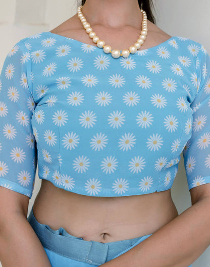 Ready To Wear Light Blue Georgette Floral Printed Saree