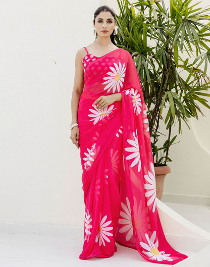 Ready To Wear Pink Georgette Floral Printed Saree