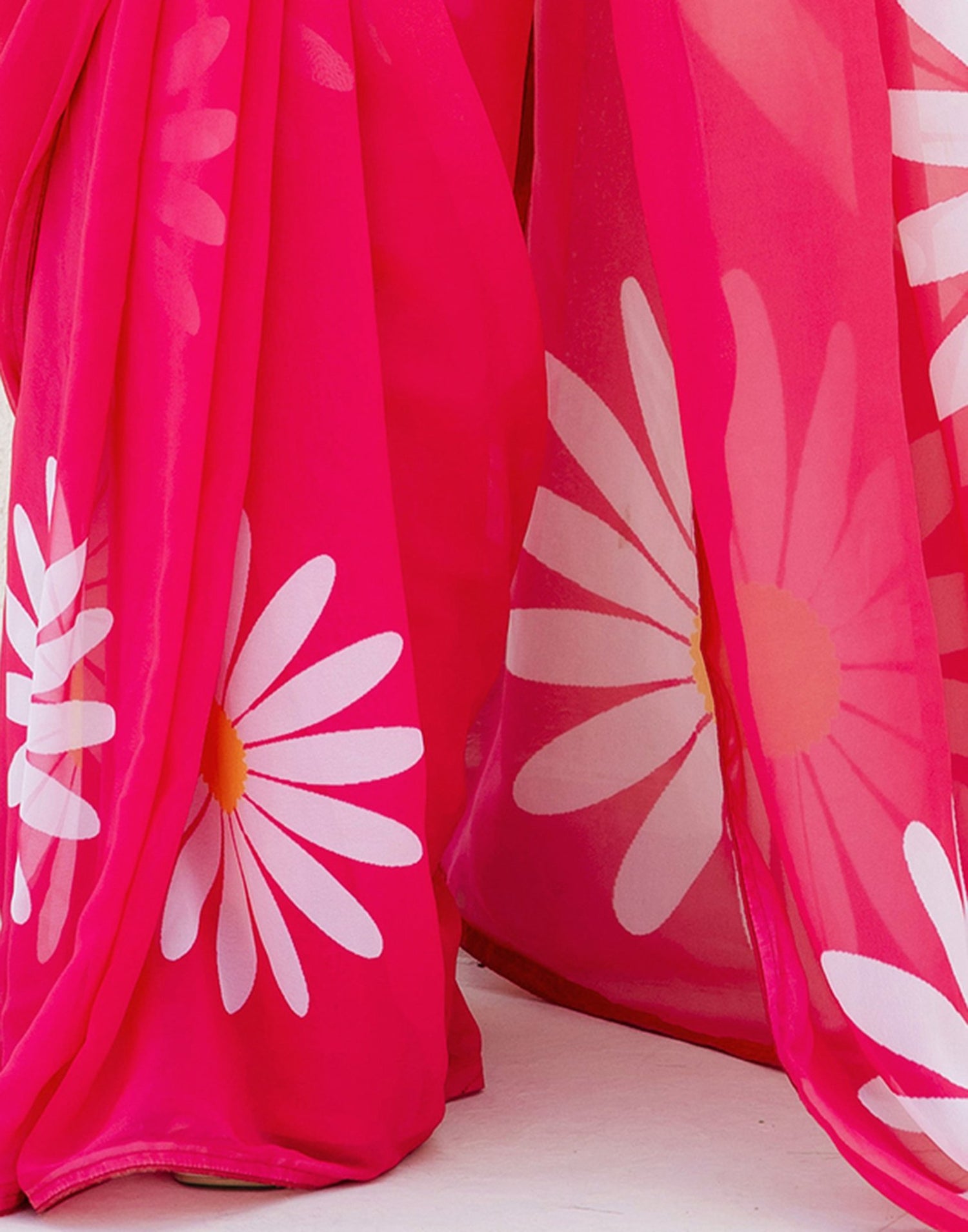 Ready To Wear Pink Georgette Floral Printed Saree