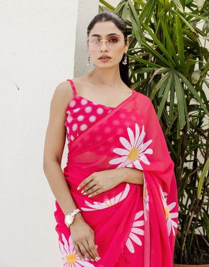 Ready To Wear Pink Georgette Floral Printed Saree