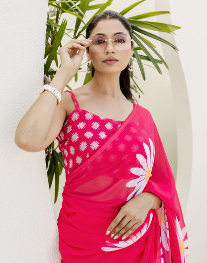 Ready To Wear Pink Georgette Floral Printed Saree