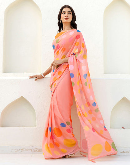 Ready To Wear Light Peach Georgette Printed Saree