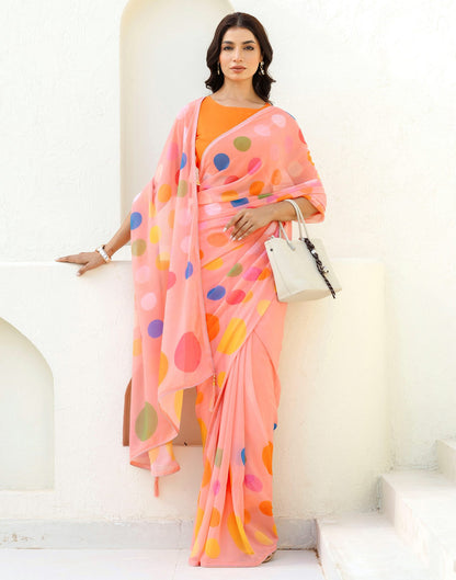 Ready To Wear Light Peach Georgette Printed Saree