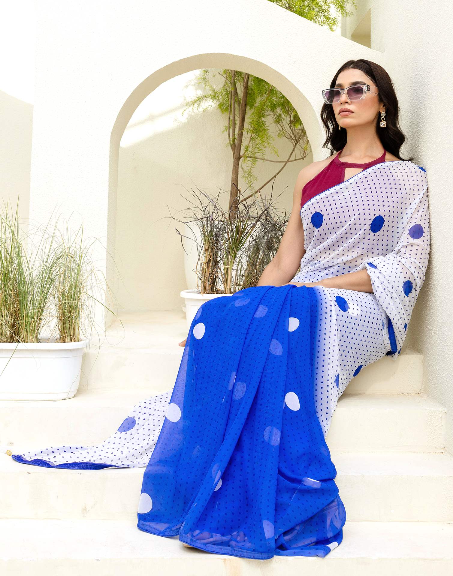 Ready To Wear White Georgette Printed Saree