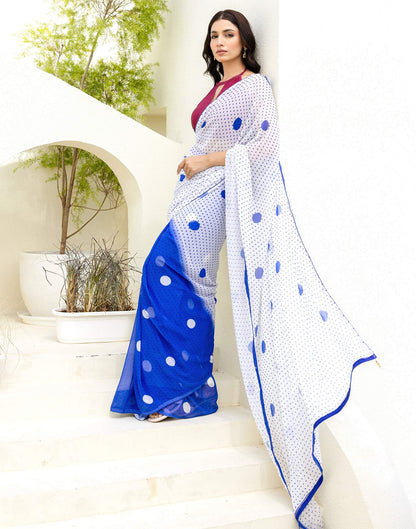 Ready To Wear White Georgette Printed Saree