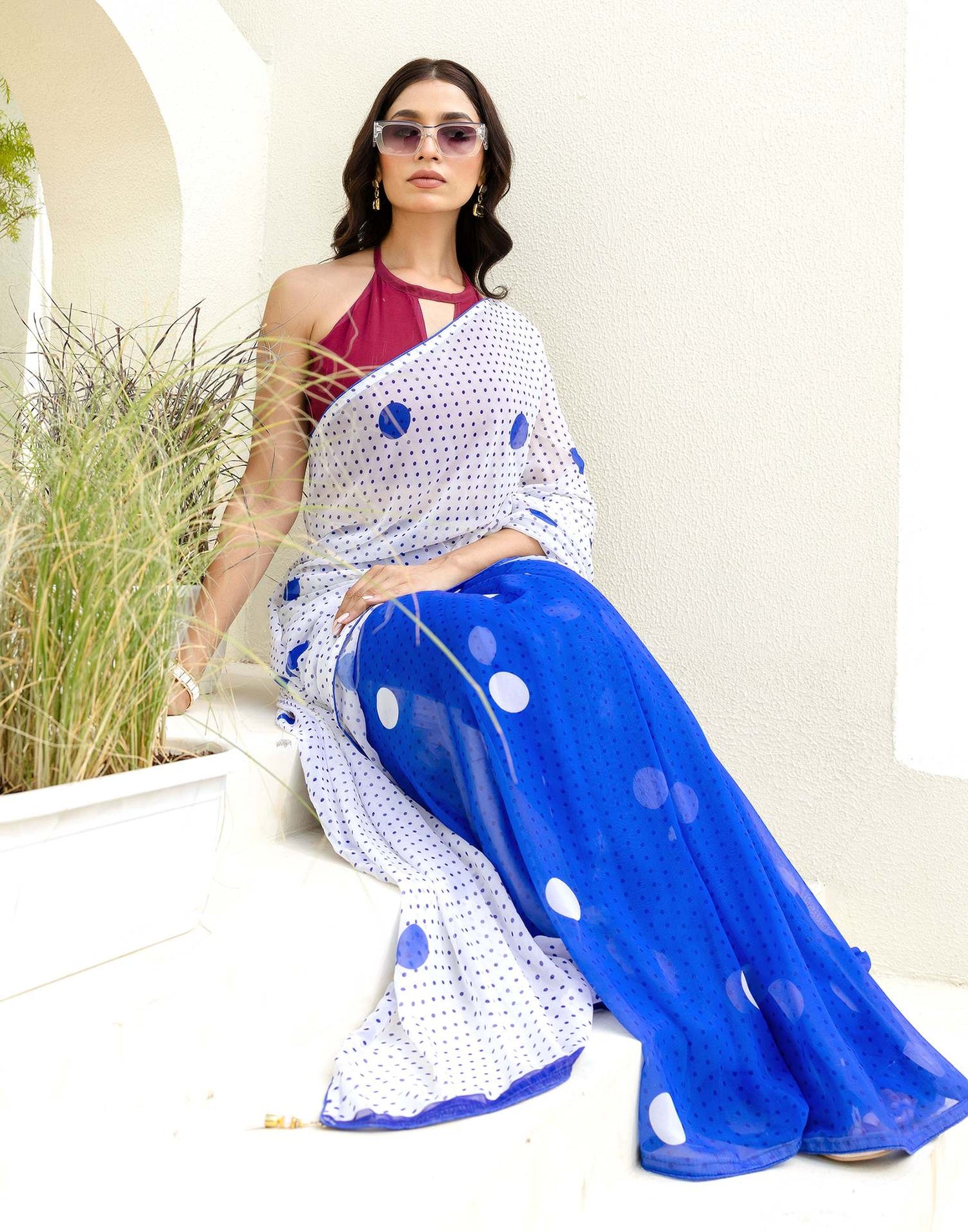 Ready To Wear White Georgette Printed Saree