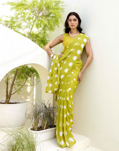 Ready To Wear Lime Green Georgette Printed Saree