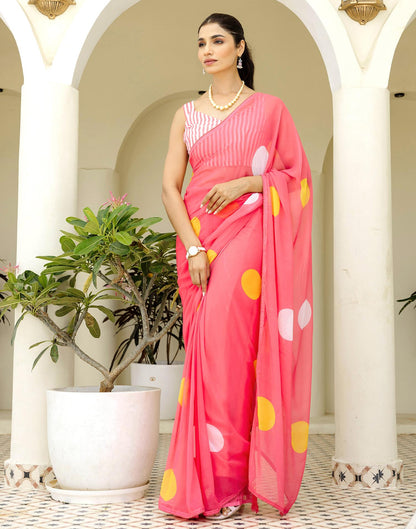 Ready To Wear Blush Pink Georgette Printed Saree