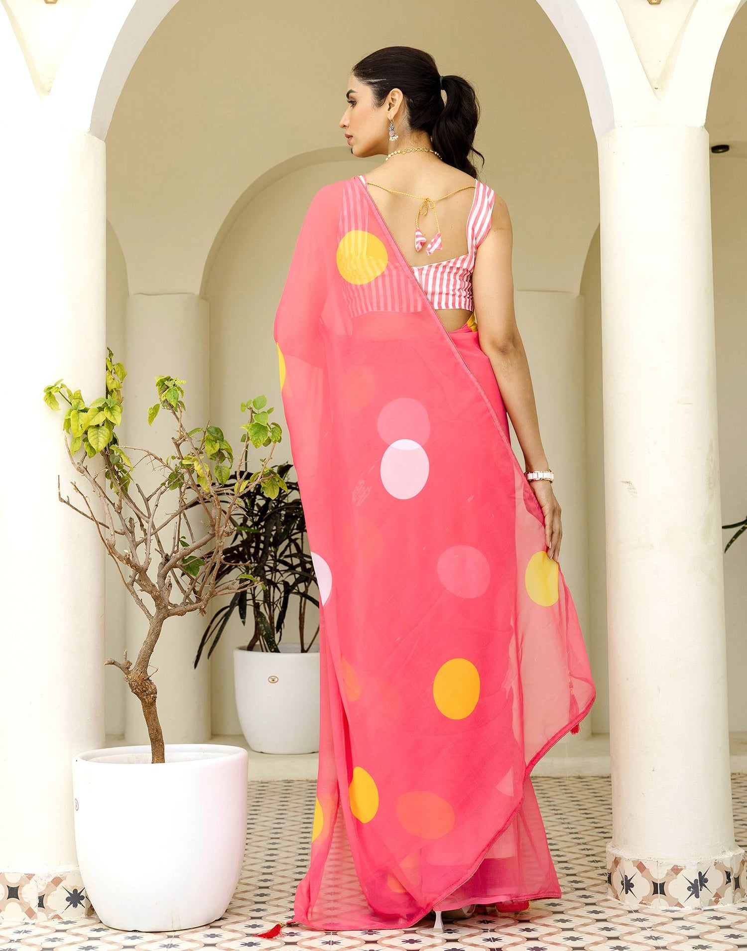 Ready To Wear Blush Pink Georgette Printed Saree