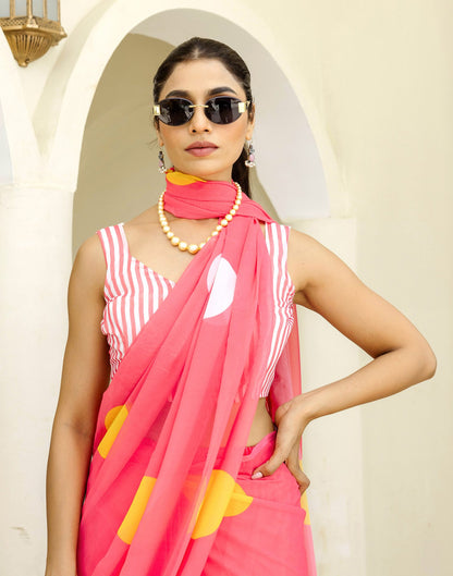 Ready To Wear Blush Pink Georgette Printed Saree