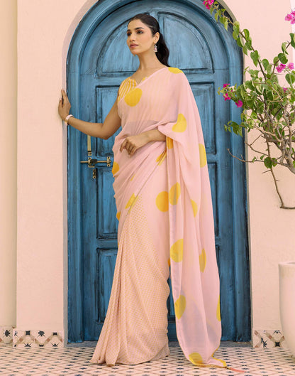 Ready To Wear Dark Cream Georgette Printed Saree