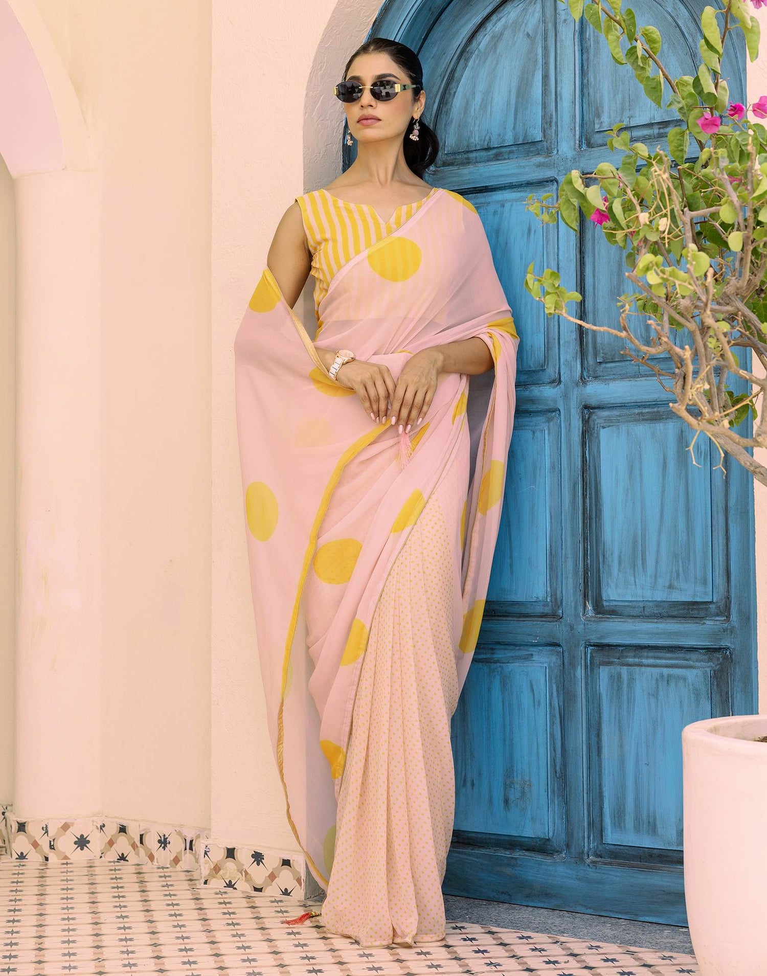 Ready To Wear Dark Cream Georgette Printed Saree