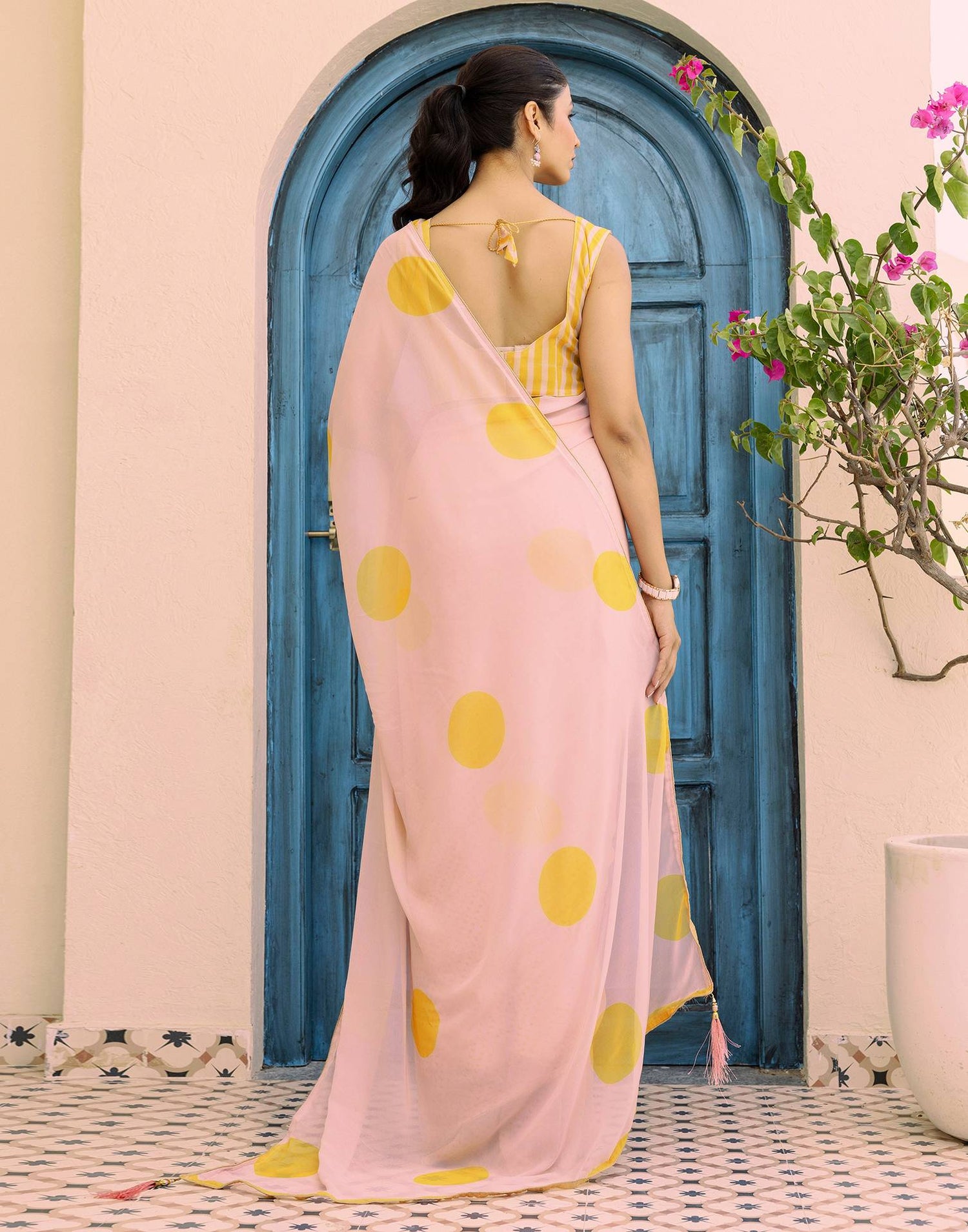 Ready To Wear Dark Cream Georgette Printed Saree