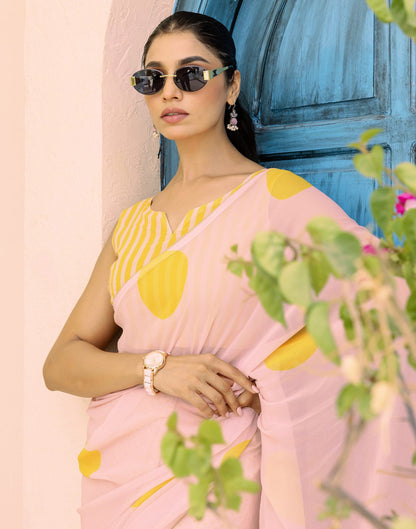 Ready To Wear Dark Cream Georgette Printed Saree