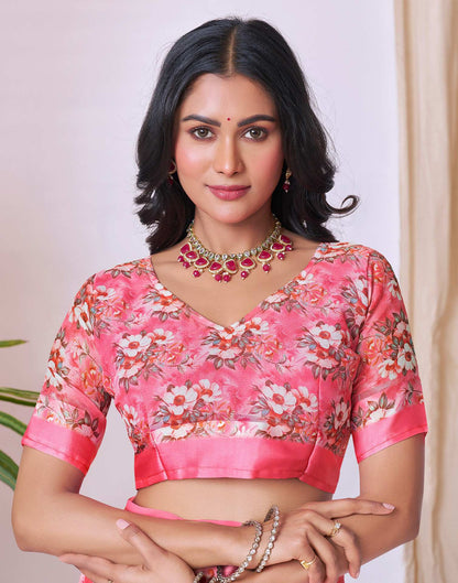 Ready To Wear Blush Pink Georgette Floral Printed Saree
