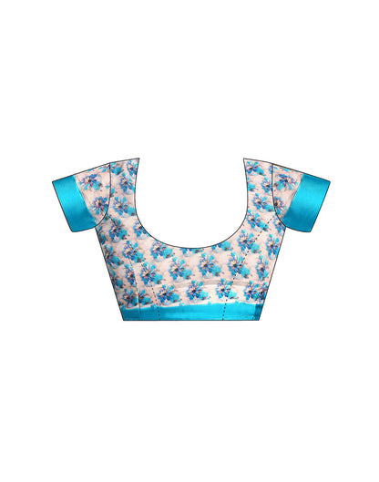 Ready To Wear Teal Blue Georgette Floral Printed Saree